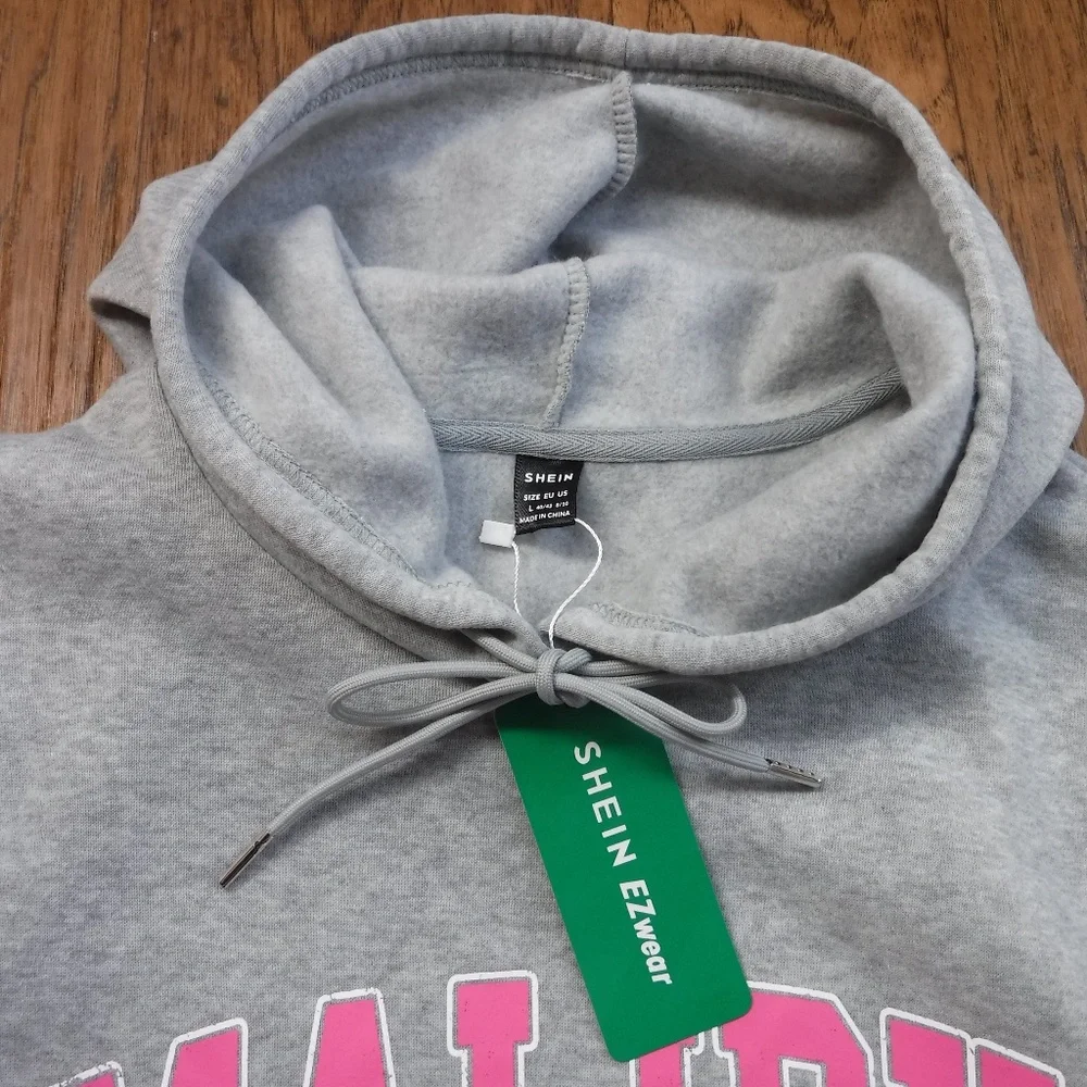 SHEIN "Malibu" Beach Gray Hooded Sweatdress Women L ~NWT~ - Picture 4 of 7